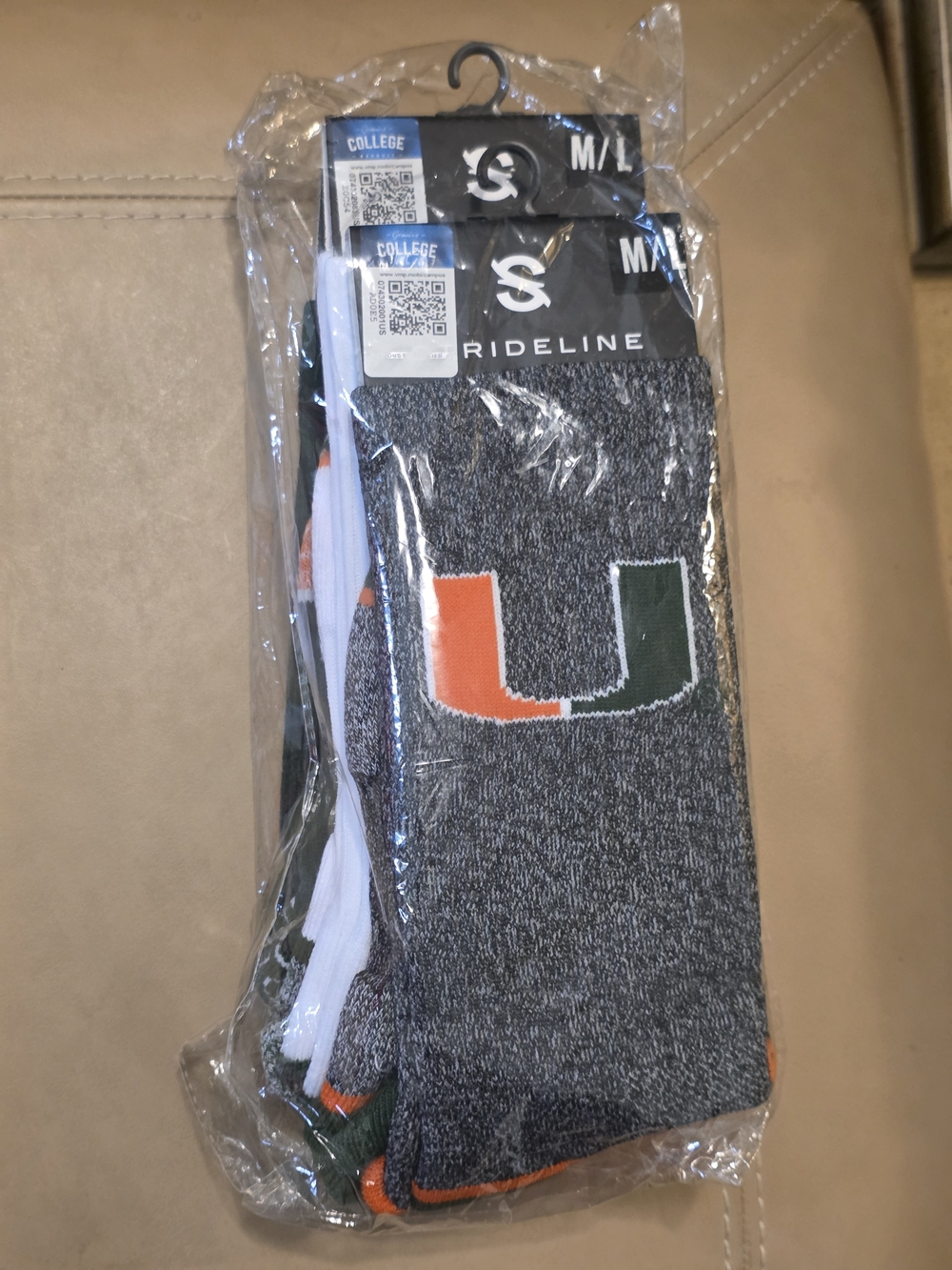 Men's Gray Athletic Crew Socks with Orange & Green U Accent - M/L Pack Of 3